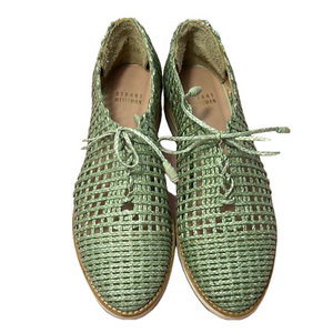Stuart Weitzman Woven Lace-Up Flats in Light Green